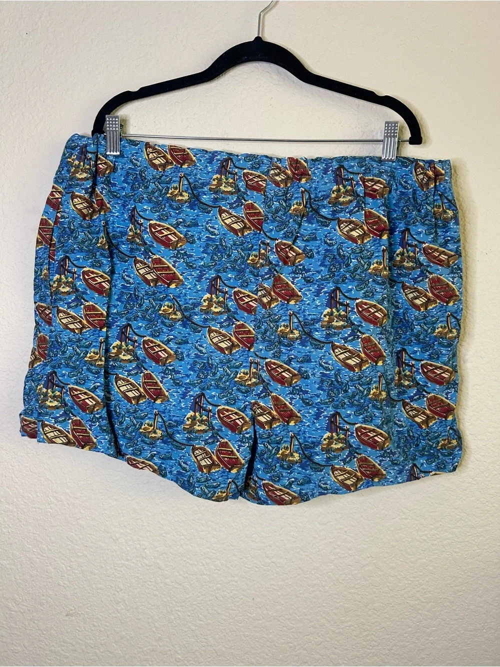 Land End Blue Nautical Boat Print Shorts Native Island VYG Large 36/38 Swim Camp